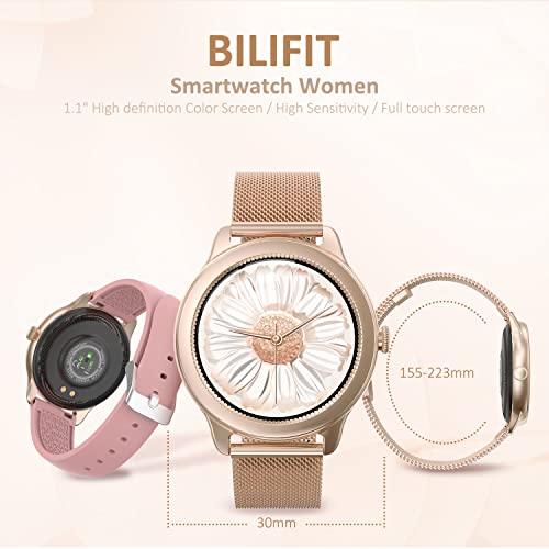 BILIFIT Reloj Inteligente Mujer 24 Modos Deportivos, Smartwatch Mujer IP68 Oxígeno Sanguíneo Presión Arterial Frecuencia Cardíaca Podómetro, Pulsera de Actividad Inteligente