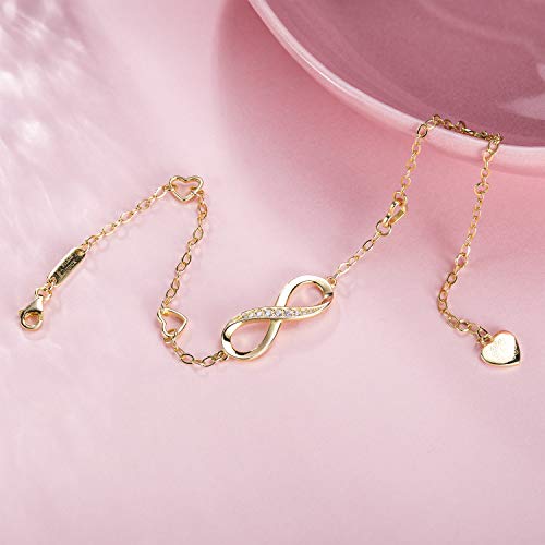 Billie Bijoux Pulsera de plata esterlina Mujer Símbolo Amor Infinito Brazalete de mujer ajustable regalo pulsera de tobillo ideal el día de San Valentín (oro)