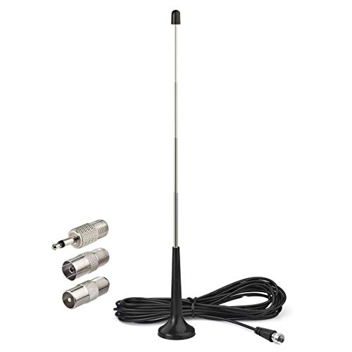 Bingfu Antena FM Dab Interior 75 Ohm Antena Telescópica Macho Tipo F y 3 Adaptadores, Base Magnética 3m Antena Radio FM Compatible con Denon Pioneer Onkyo Yamaha Marantz Sherwoo