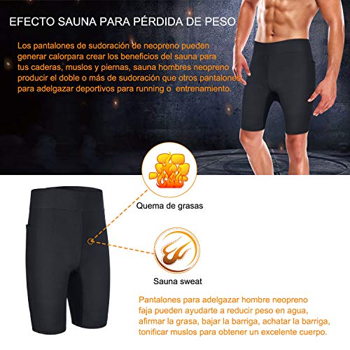 Bingrong Pantalones Cortos para Hombre Pantalón de Sudoración Pantalones de Neopreno para Ejercicio para Deportivo (Negro, Small)