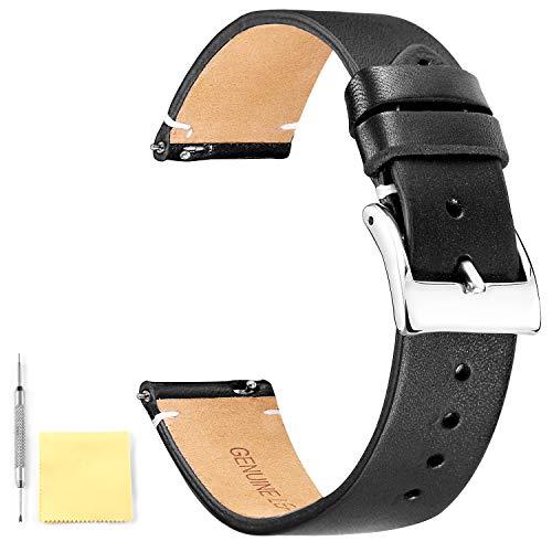 BINLUN Correas de Reloj de Cuero Genuino Bandas de Reloj de Cuero de liberación rápida con Cierre de Hebilla de Metal Inoxidable para Hombres Mujeres 12mm 14mm 16mm 18mm 20mm 22mm 24mm