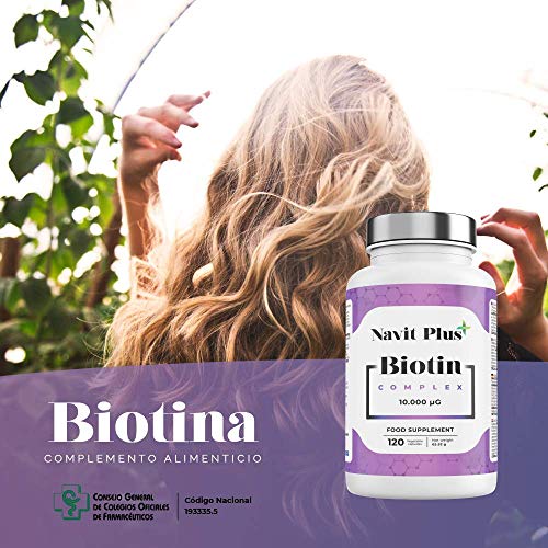 Biotina 10.000 mcg para el crecimiento del cabello. Alta dosis de vitaminas de biotina para fortalecer cabello, piel y uñas. 120 cápsulas vegetales.