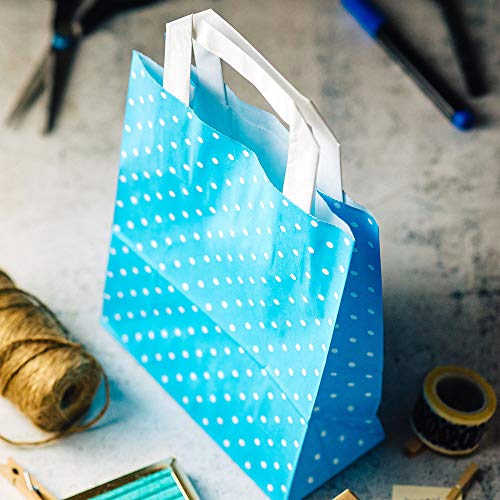 BIOZOYG Bolsas de Papel con Asas Planas 80g 22+10x31cm 'Trigon' I Bolsas de Papel Kraft robustas I Bolsas de Regalo Grandes de Fiesta I Bolsas con Fondo sólido 25 Bolsas Puntos Azul Claro/Blancos