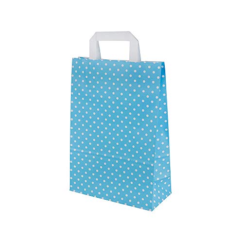 BIOZOYG Bolsas de Papel con Asas Planas 80g 22+10x31cm 'Trigon' I Bolsas de Papel Kraft robustas I Bolsas de Regalo Grandes de Fiesta I Bolsas con Fondo sólido 25 Bolsas Puntos Azul Claro/Blancos