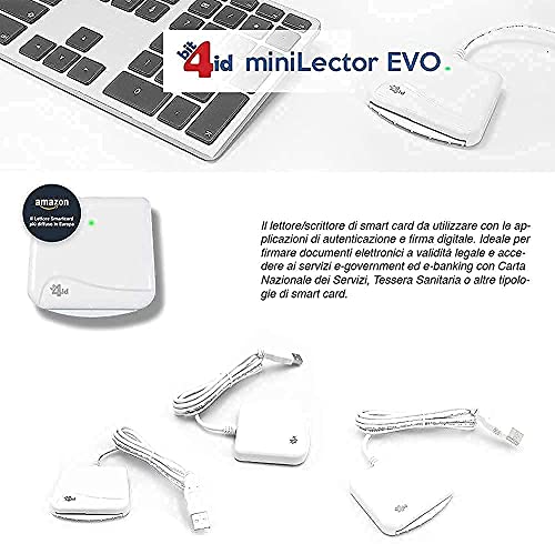 Bit4id Original Minilector Evo 2.0 RFID,lector de Smart Card Readers, Firma Digital SPID y CRS CNS, tarjeta sanitaria de papel, CAC Dod, Plug&Play,no controlador, admite tarjetas Common Criteria FIPS