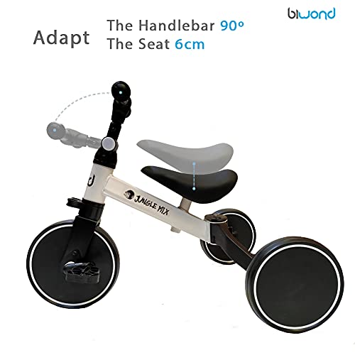 BIWOND Triciclo Jungle Mix (Modo Andador, Modo Triciclo, Modo Bicicleta, Ruedas Anchas, Manillar Antideslizante, Pedales Desmontables, Diferentes Posiciones) – Blanco