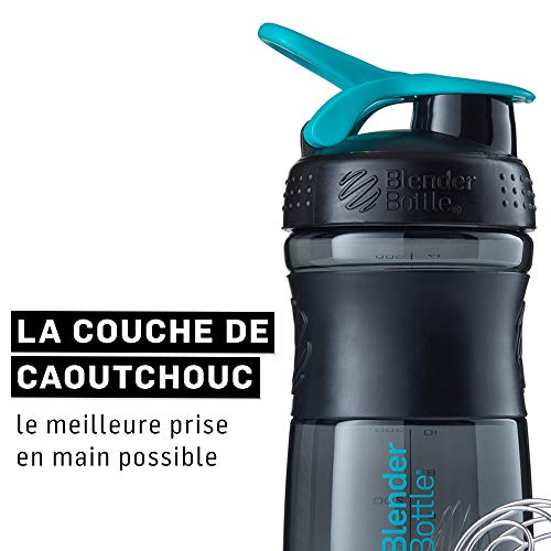 BlenderBottle Sportmixer Botella de agua | Botella mezcladora de batidos de proteínas | con batidor Blenderball | libre de BPA | Tritan| 590ml - negro/teal