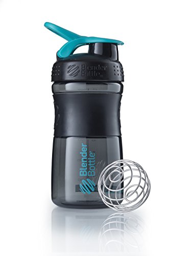BlenderBottle Sportmixer Botella de agua | Botella mezcladora de batidos de proteínas | con batidor Blenderball | libre de BPA | Tritan| 590ml - negro/teal