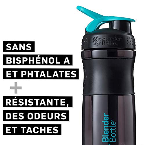 BlenderBottle Sportmixer Botella de agua | Botella mezcladora de batidos de proteínas | con batidor Blenderball | libre de BPA | Tritan| 590ml - negro/teal