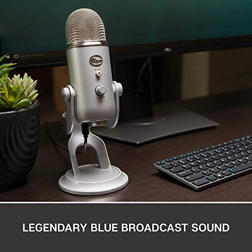 Blue Micrófono USB profesional Yeti para grabación, streaming, podcasting, radiodifusión, gaming, voz en off y más, multipatrón, Plug'n Play en PC y Mac Plata