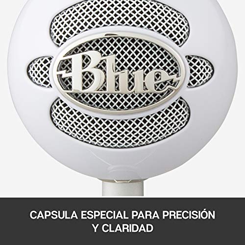 Blue Micrófonos USB Snowball ICE Plug'n Play para grabación, podcasting, broadcasting, streaming de gaming en Twitch, locuciones, vídeos en YouTube en PC y Mac - Blanca