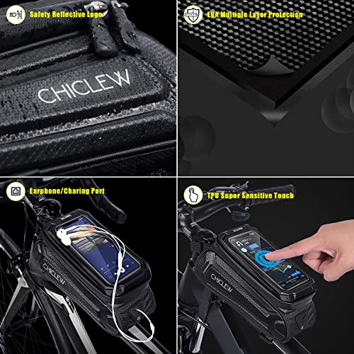 Bolsa Bicicleta de Gran Capacidad para Teléfono Móvil, Bolsa Manillar Bicicleta Montaña Impermeable con Ventana de TPU Sensible Pantalla Táctil para Teléfonos Menores a 6.7''