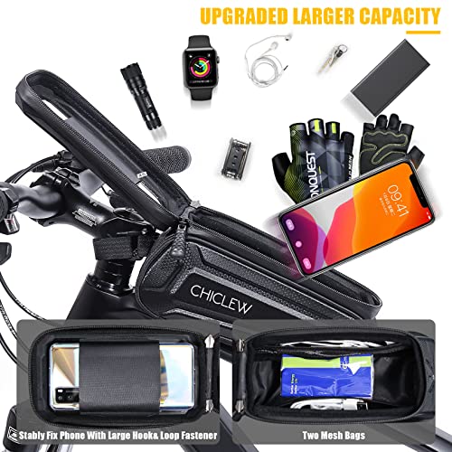 Bolsa Bicicleta de Gran Capacidad para Teléfono Móvil, Bolsa Manillar Bicicleta Montaña Impermeable con Ventana de TPU Sensible Pantalla Táctil para Teléfonos Menores a 6.7''