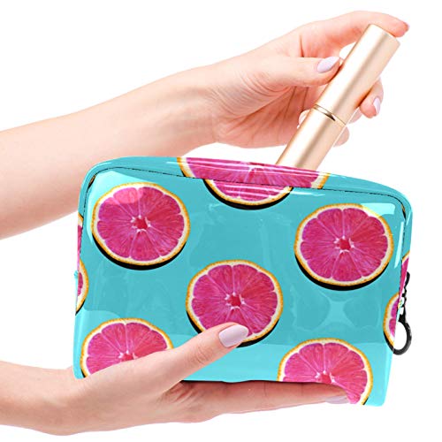 Bolsa de Maquillaje de Viaje portátil,Pomelo de Pulpa Rosa en toronja Turquesa ,Bolsa de cosméticos para Mujeres,Bolsa organizadora de Maquillaje con Cremallera de Belleza