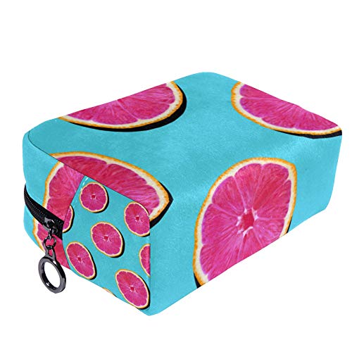 Bolsa de Maquillaje de Viaje portátil,Pomelo de Pulpa Rosa en toronja Turquesa ,Bolsa de cosméticos para Mujeres,Bolsa organizadora de Maquillaje con Cremallera de Belleza