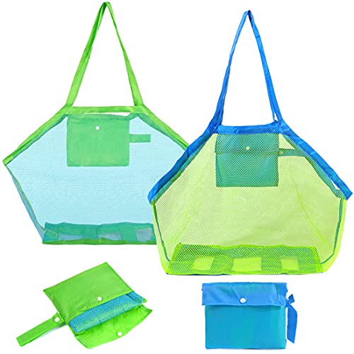 Bolsa Plegable de Malla de Playa - Miotlsy Juguetes de Bolsa de Almacenamiento para al Aire Libre Natación Piscina Viajes Toallas Playa Shell Bolsa de Almacenamiento