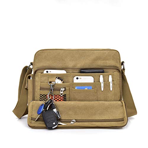 Bolso de Hombro,Popoti Hombres Bolso de Bandolera Pequeño Crossbody Escuela Vintage Mochila Bolsa de Mensajero Multifuncional Tarjetas Bag (Marrón, 30x11x25cm)