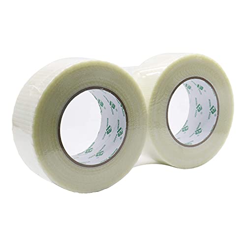 Bomei Pack de 2 rollos de cinta de filamento bidireccional, cinta de fibra de vidrio, para envío y embalaje, 170 micras x 50 mm x 50 m