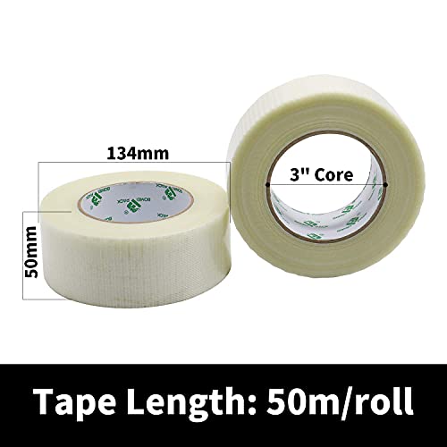 Bomei Pack de 2 rollos de cinta de filamento bidireccional, cinta de fibra de vidrio, para envío y embalaje, 170 micras x 50 mm x 50 m