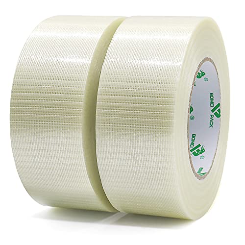 Bomei Pack de 2 rollos de cinta de filamento bidireccional, cinta de fibra de vidrio, para envío y embalaje, 170 micras x 50 mm x 50 m