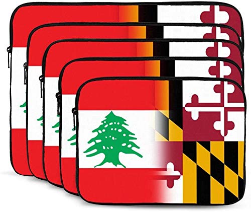 BONRI Lebanon and Paraguay Flag Laptop Sleeve Bag Compatible with 10-17 Inch Classic Computer Bag Laptop Case-Lebanon And Maryland State Flag，10inch