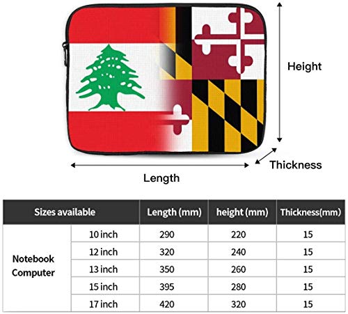 BONRI Lebanon and Paraguay Flag Laptop Sleeve Bag Compatible with 10-17 Inch Classic Computer Bag Laptop Case-Lebanon And Maryland State Flag，10inch