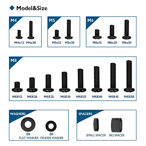 BONTEC Paquete de Equipo de Montaje Universal para TV para Todos los Televisores Hardware Incluye Tornillos M4, M5, M6, y M8, Arandelas y Espaciadores,para la Mayoría de los Televisores de Hasta 80”