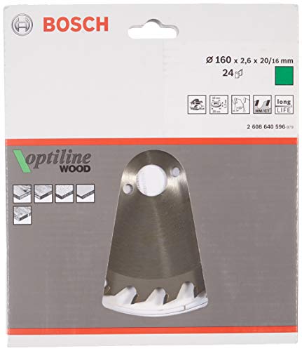 Bosch 2 608 640 596 - Hoja de sierra circular Optiline Wood - 160 x 20/16 x 2,6 mm, 24 (pack de 1)