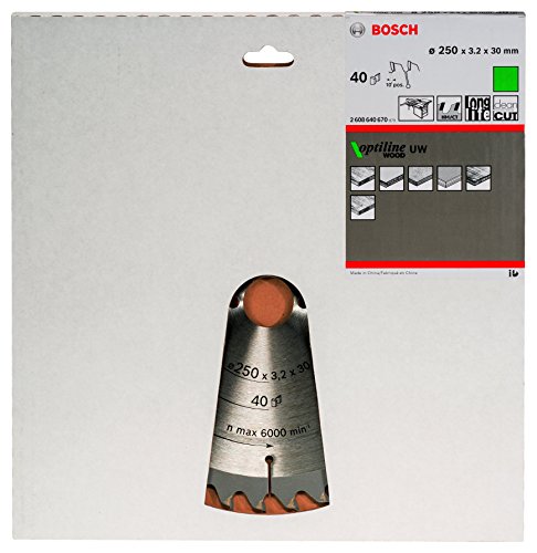 Bosch 2 608 640 670 - Hoja de sierra circular Optiline Wood - 250 x 30 x 3,2 mm, 40 (pack de 1)