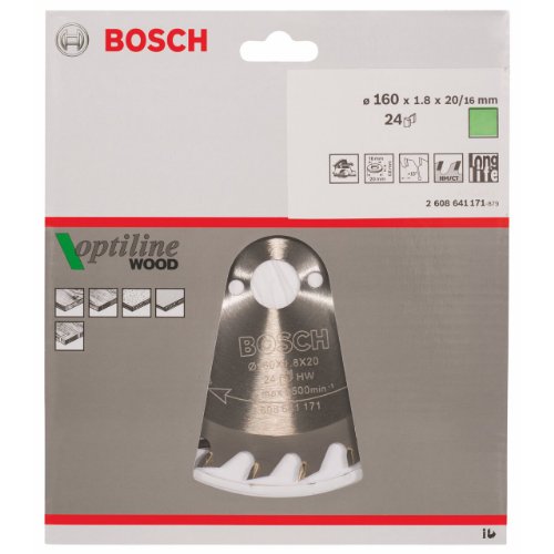Bosch 2 608 641 171 - Hoja de sierra circular Optiline Wood - 160 x 20/16 x 1,8 mm, 24 (pack de 1)