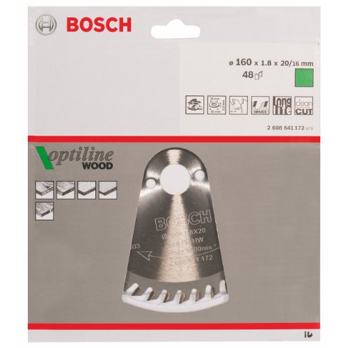 Bosch 2 608 641 172 - Hoja de sierra circular Optiline Wood - 160 x 20/16 x 1,8 mm, 48 (pack de 1)