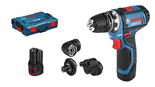 Bosch GSR 12V-15 FC - System Atornillador a Batería, 12V, 30 Nm, 4 Cabezales Flexiclick, 2 Baterías x 2.0 Ah, en L-BOXX