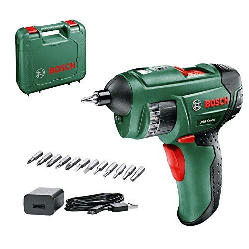 Bosch Home and Garden 0603977005 Bosch Atornillador sin Cable PSR Select (1.5 Ah, Sistema de 3.6 voltios, con Micro USB, en maletín), 3.6 V, Verde