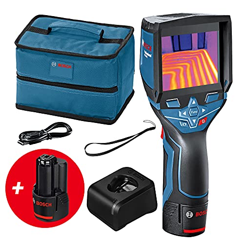 Bosch Professional Sistema 12 V Cámara Térmica GTC 400 C, 2 Baterías 12 V, Cargador, Bolsa, con Conectividad, Medición Desde -10 Hasta +400 grados C, Resolución 160 x 120 px, Amazon Exclusive Set