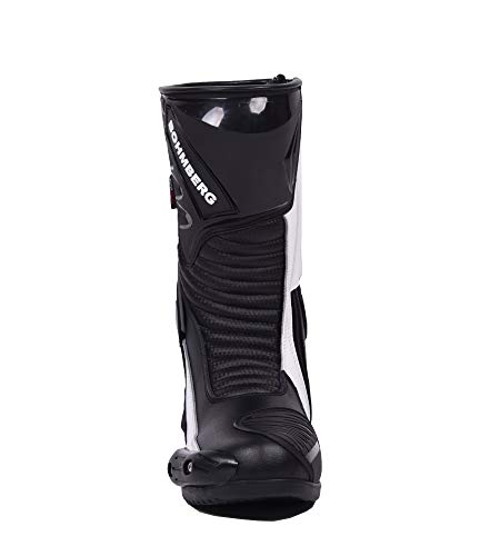 Botas de moto Hombre, botas de cuero deportivas, impermeables, de cuero, protectores rígidos integrados estables, con protección de tobillo, negro blanco - 45