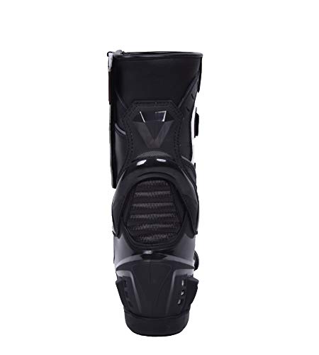 Botas de moto Hombre, botas de cuero deportivas, impermeables, de cuero, protectores rígidos integrados estables, con protección de tobillo, negro blanco - 45