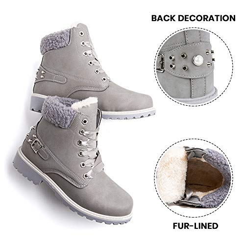 Botas Mujer Invierno Botas de Nieve Cálido Zapatos Botines Forradas Planas Snow Boots Antideslizante Calzado Comodos Cordones Gris-1 39 EU