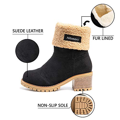 Botas Mujer Invierno Forradas Cálidas Botines Ante Plataforma Zapatos Nieve Cómodos Casual Negro EU 38