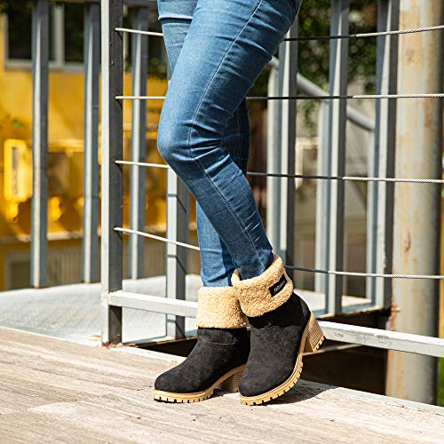 Botas Mujer Invierno Forradas Cálidas Botines Ante Plataforma Zapatos Nieve Cómodos Casual Negro EU 38