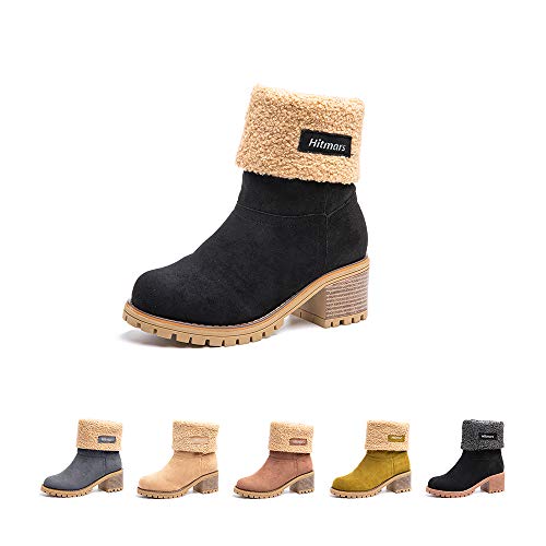 Botas Mujer Invierno Forradas Cálidas Botines Ante Plataforma Zapatos Nieve Cómodos Casual Negro EU 38