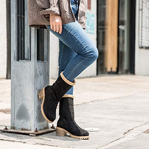 Botas Mujer Invierno Forradas Cálidas Botines Ante Plataforma Zapatos Nieve Cómodos Casual Negro EU 38