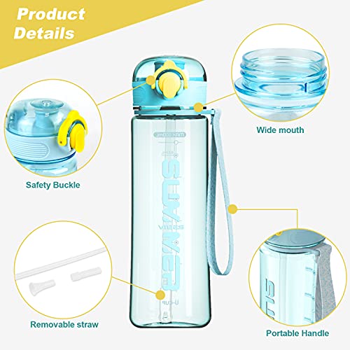 Botella de Agua 500 ml Botella para Beber Agua Deporte con Pajita Sin BPA con Marcador de Tapa A Prueba de Fugas Plástico Personalizada Portátil para Adolescentes Deportes Adultos Gimnasio Fitness