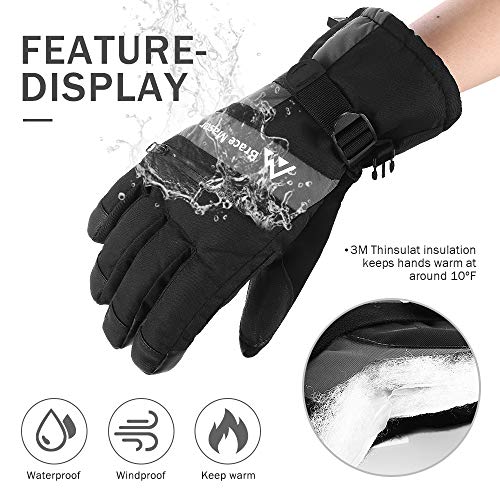 Brace Master Guantes de Esquí Impermeables - Pantalla Táctil 3M Thinsulate Guantes de Invierno Cálidos Guantes de Nieve para Clima Frío Pesca en Hielo, Trineo, Snowboard - para Hombres o Mujeres