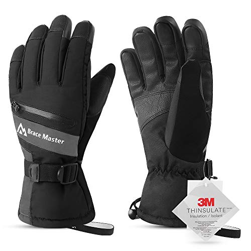 Brace Master Guantes de Esquí Impermeables - Pantalla Táctil 3M Thinsulate Guantes de Invierno Cálidos Guantes de Nieve para Clima Frío Pesca en Hielo, Trineo, Snowboard - para Hombres o Mujeres