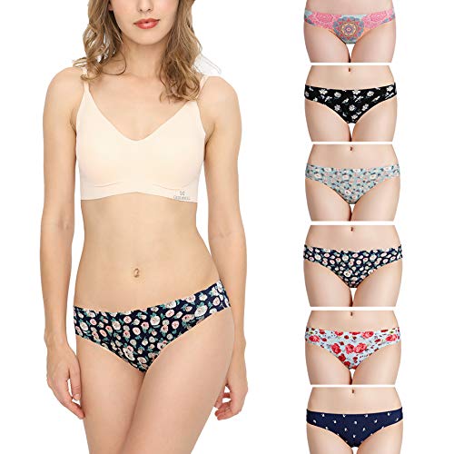 Bragas Mujer sin Costuras Invisible Señoras Braguitas Low Rise Suave Ligera Bikini Braguitas, Pack de 6 Flor S