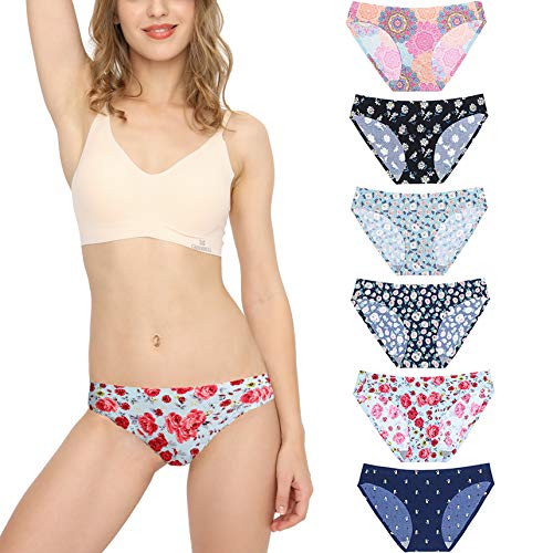 Bragas Mujer sin Costuras Invisible Señoras Braguitas Low Rise Suave Ligera Bikini Braguitas, Pack de 6 Flor S