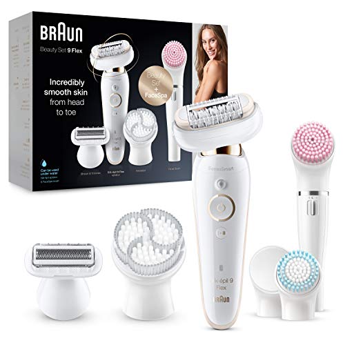 Braun Silk-épil 9 Flex Depiladora Mujer con Cabezal Flexible y Tecnología SensoSmart, Kit de Belleza, Inalámbrica, 9100, Blanco