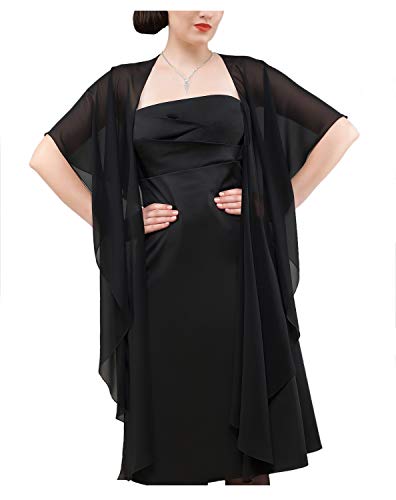 BrautChic Elegante Chal Estola de Gasa Mujer Bufanda Bolero Para Fiesta Boda Novia-Chiffon-Forma Circular- No se Desliza de tu Hombro- 245cm- NEGRO