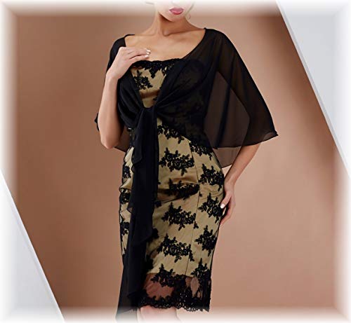 BrautChic Elegante Chal Estola de Gasa Mujer Bufanda Bolero Para Fiesta Boda Novia-Chiffon-Forma Circular- No se Desliza de tu Hombro- 245cm- NEGRO