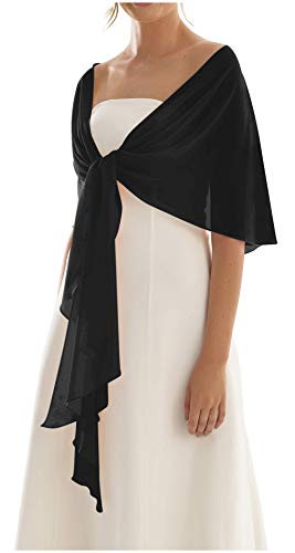 BrautChic Elegante Chal Estola de Gasa Mujer Bufanda Bolero Para Fiesta Boda Novia-Chiffon-Forma Circular- No se Desliza de tu Hombro- 245cm- NEGRO